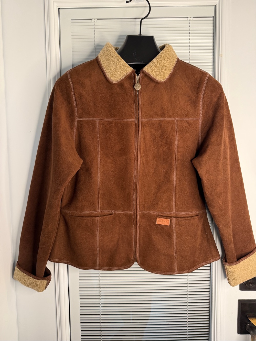 Outback Trading Co Women’s L Brown Vegan Suede Sherpa Lined Jacket Cozy Western